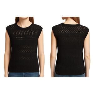 Evereve Black Sleeveless Open-Knit Cotton Sweater - Size L
